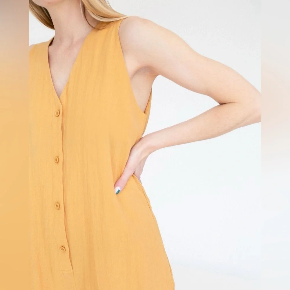 7115 BY SZEKI Wide Legged Linen Cotton Jumpsuit in Golden Yellow - Picture 2 of 13